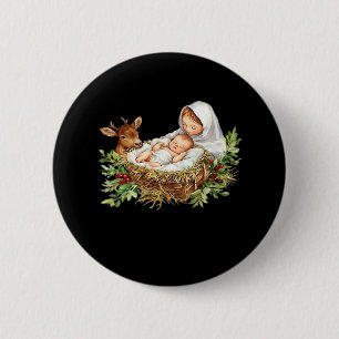 Oh Deer Mary Nativity Scene Christmas Jesus   6 Cm Round Badge