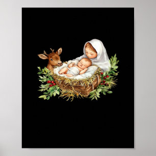 Oh Deer Mary Nativity Scene Christmas Jesus   Poster