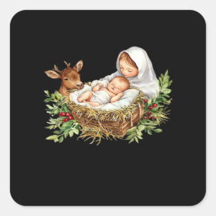 Oh Deer Mary Nativity Scene Christmas Jesus   Square Sticker