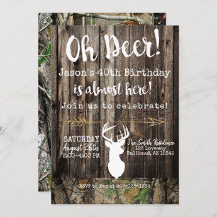 Oh Deer! Men's hunting Camo background Birthday Invitation