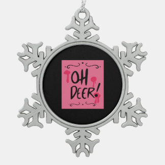 Oh Deer Minimal Aesthetic  Snowflake Pewter Christmas Ornament