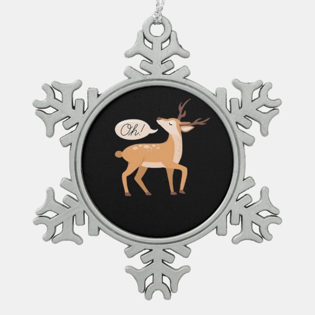 Oh Deer Minimal Clean Aesthetic  Snowflake Pewter Christmas Ornament (Front)