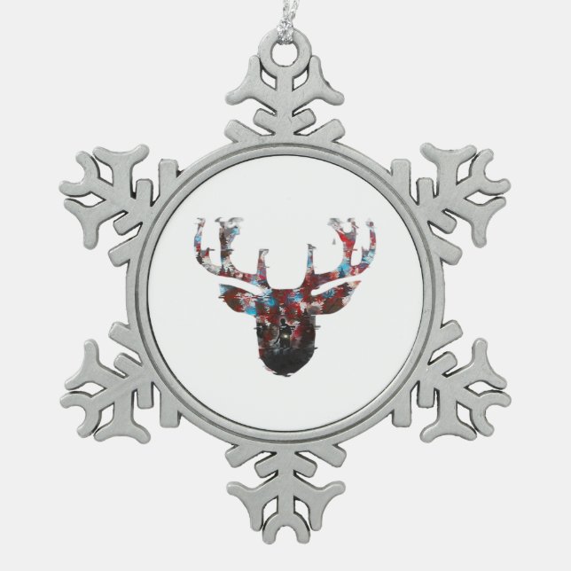 Oh Deer Minimal Style  Snowflake Pewter Christmas Ornament (Front)