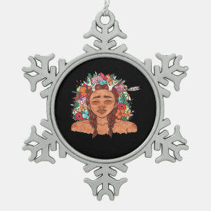 Oh Deer Modern Aesthetic Snowflake Pewter Christmas Ornament