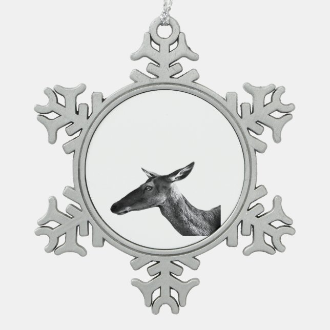 Oh Deer Modern Aesthetic Vibe  Snowflake Pewter Christmas Ornament (Front)