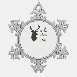 Oh Deer Modern Graphic Style  Snowflake Pewter Christmas Ornament