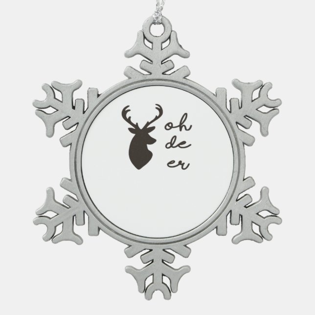 Oh Deer Modern Graphic Style  Snowflake Pewter Christmas Ornament (Front)