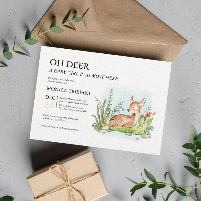 Oh Deer Modern Minimalist Girl Baby Shower Invitation (Creator Uploaded)