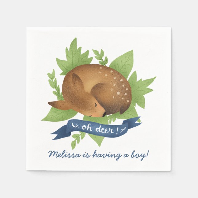 "Oh deer!" Modern Woodland Baby Boy Shower Napkins (Front)