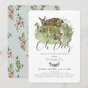 Oh Deer Mum & Fawn Floral Boy Baby Shower Invitation