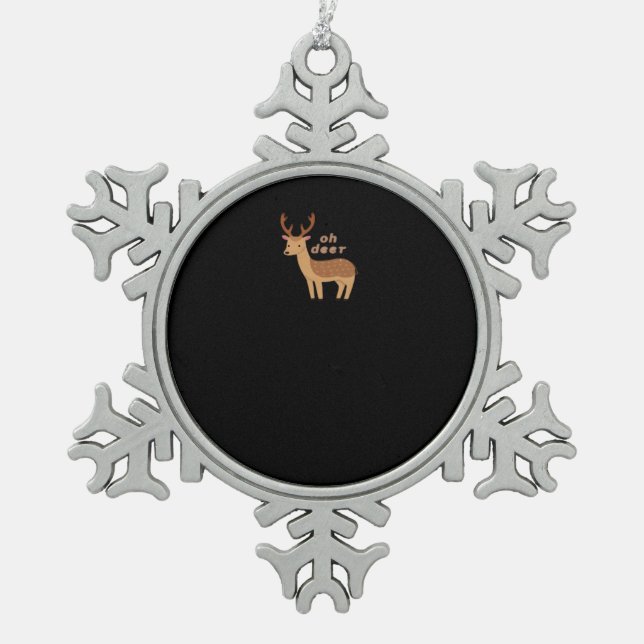 Oh Deer Oh Dear Retro Classic Style  Snowflake Pewter Christmas Ornament (Front)