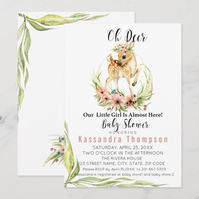Oh Deer Our Little Girl Is Almost Here Baby Shower Invitation (Front/Back)
