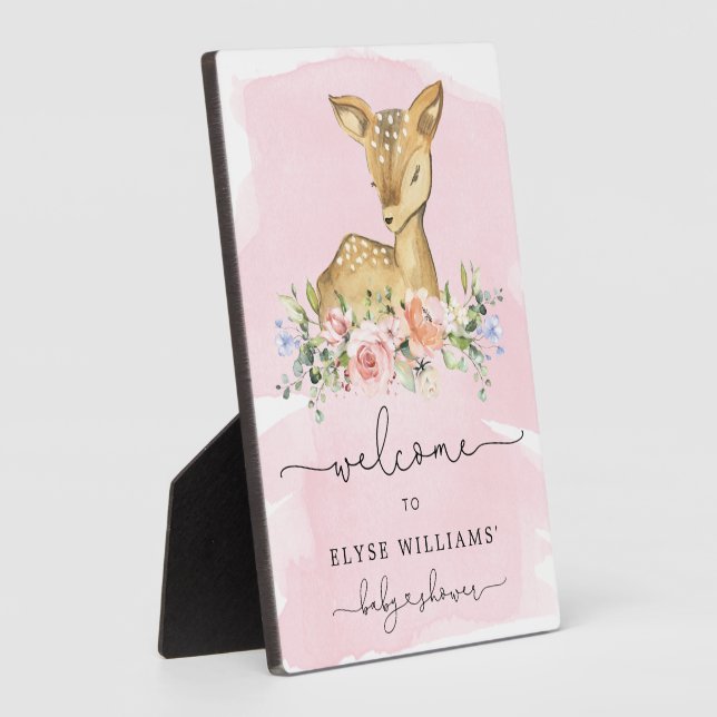 Oh Deer Pink Baby Shower Welcome Sign Plaque (Side)