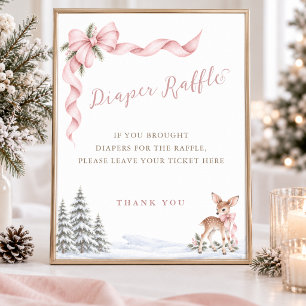 Oh Deer Pink Bow Baby Shower Diaper Raffle Sign