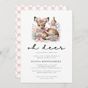 Oh Deer Pink Bows Woodland Forest Baby Shower  Invitation