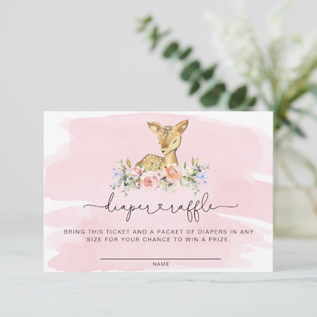 Oh Deer Pink Diaper Raffle Ticket Enclosure Card (Standing Front)