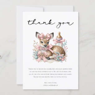 Oh Deer! Pink Floral Baby Shower Thank You  Invitation