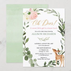 Oh deer pink gold eucalyptus girl baby shower invitation