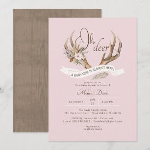 Oh Deer Pink Watercolor Antler Baby Shower Invitation