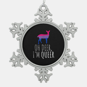 Oh Deer Queer Bisexual Pride Gay Lesbian Design  Snowflake Pewter Christmas Ornament