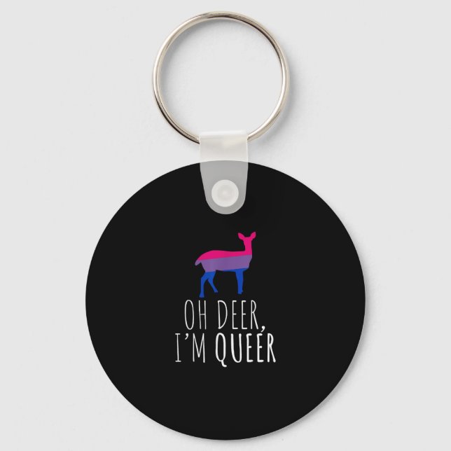 Oh Deer Queer Bisexual Pride Gay Lesbian DKeychain Key Ring (Front)