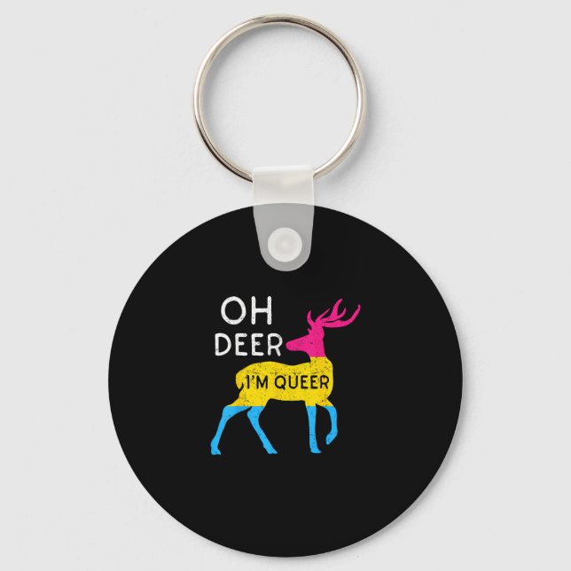 Oh Deer Queer Colorful Pride Flag Celebration Key Ring (Front)