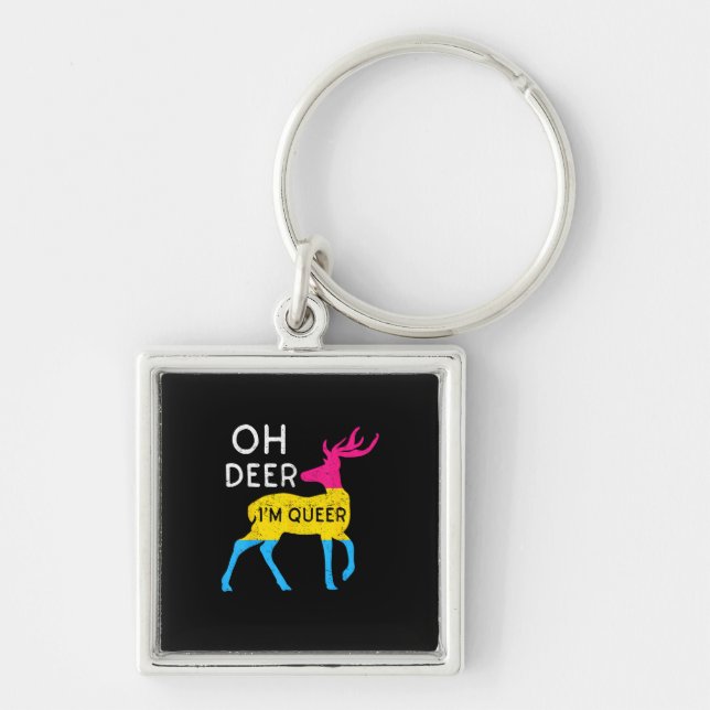 Oh Deer Queer Colorful Pride Flag Celebration  Key Ring (Front)