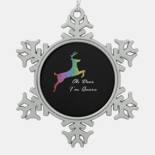 Oh Deer Queer Funny Pun LGBT Pride Celebration Snowflake Pewter Christmas Ornament