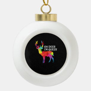 Oh Deer Queer Funny Pun LGBT Pride Design Ceramic Ball Christmas Ornament