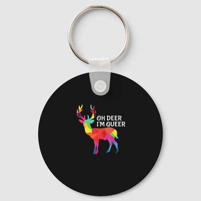 Oh Deer Queer Funny Pun LGBT Pride Design Key Ring (Front)