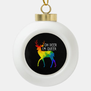 Oh Deer Queer LGBTQ Pride Celebration Month Ceramic Ball Christmas Ornament