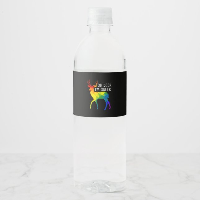 Oh Deer Queer LGBTQ Pride Celebration Month  Water Bottle Label (Front)