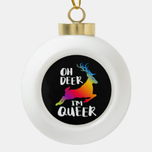 Oh Deer Queer Pride Minimal Artistic Style Ceramic Ball Christmas Ornament