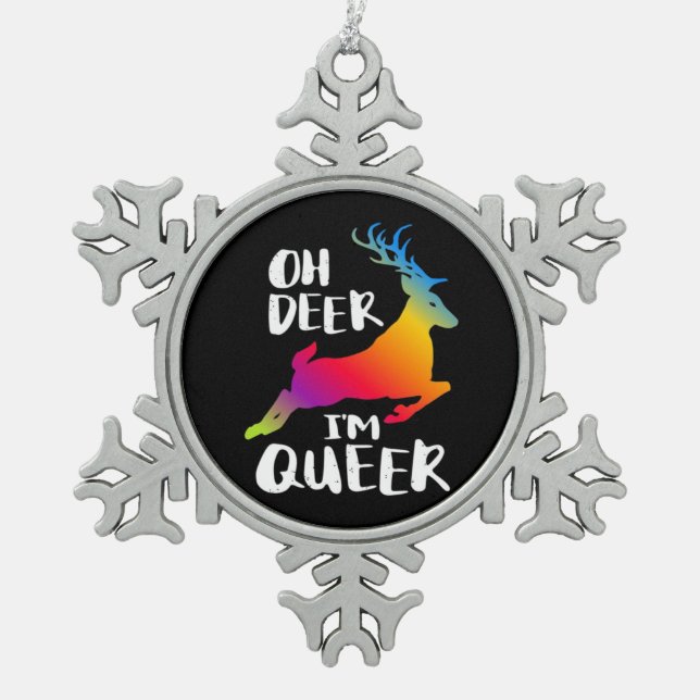 Oh Deer Queer Pride Minimal Artistic Style  Snowflake Pewter Christmas Ornament (Front)