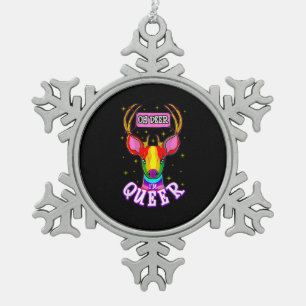 Oh Deer Queer Pride Month Celebration Gift Snowflake Pewter Christmas Ornament
