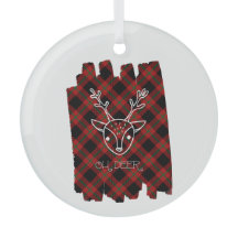 Oh Deer Red Plaid Reindeer Face Circle