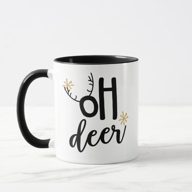 Oh Deer Reindeer Antler Snowflakes, Christmas Gift Mug (Left)
