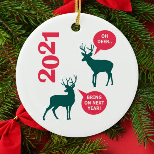 Oh Deer Reindeer Christmas Holiday Fun Ceramic Tree Decoration