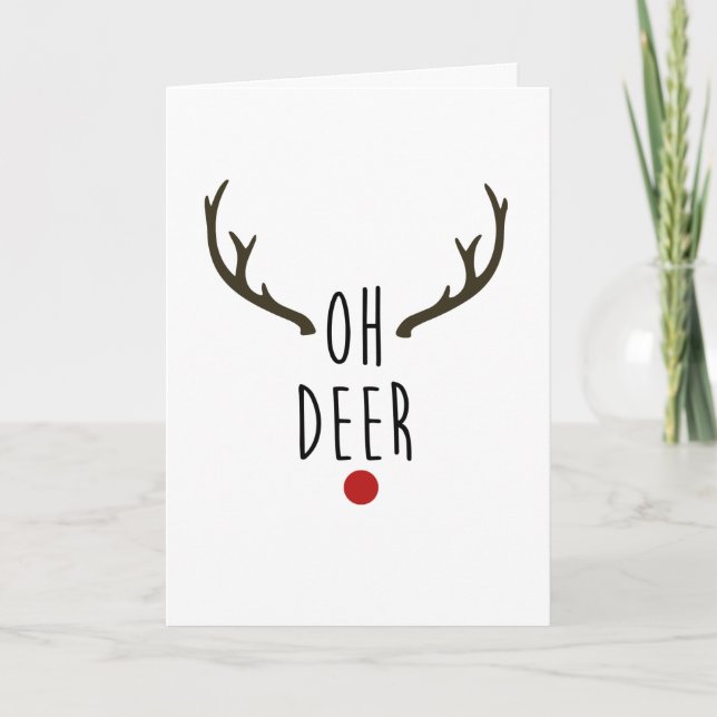 OH DEER Reindeer Christmas Holiday Thank You Card (Front)