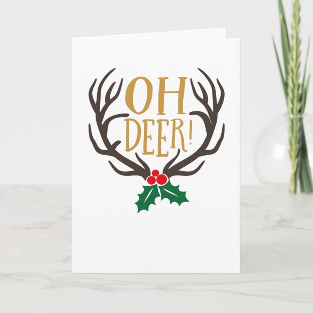 Oh Deer Reindeer With Antlers For Christmas Card (Front)