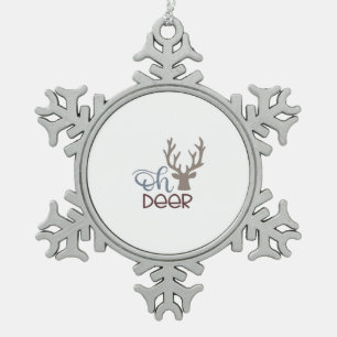 Oh Deer Retro Classic Design Snowflake Pewter Christmas Ornament
