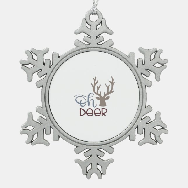 Oh Deer Retro Classic Design Snowflake Pewter Christmas Ornament (Front)