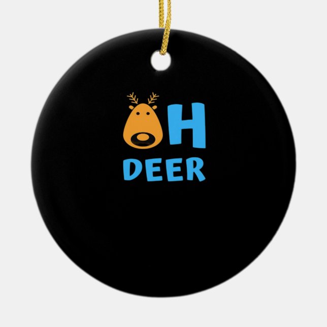 Oh Deer Retro Holiday Vibe Ceramic Tree Decoration (Front)