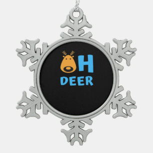 Oh Deer Retro Holiday Vibe  Snowflake Pewter Christmas Ornament