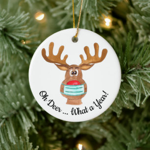 Oh Deer ... Rudolph the Face Masked Reindeer Ceramic Tree Decoration
