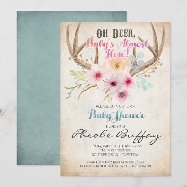 Oh Deer Rustic Baby Shower Invitation (Front/Back)
