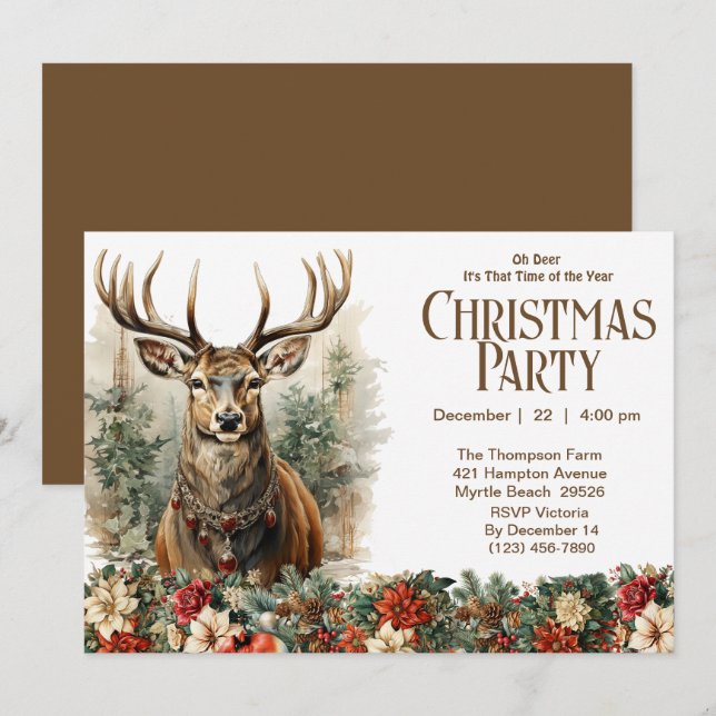 Oh Deer Rustic Christmas Holiday Party Invitation (Front/Back)