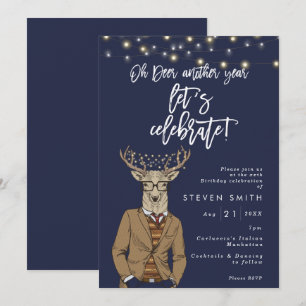 Oh deer rustic navy lights birthday party invitation