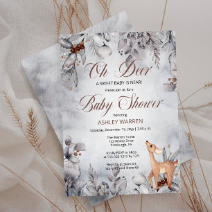 Oh Deer Rustic Winter Floral Baby Shower Invitation