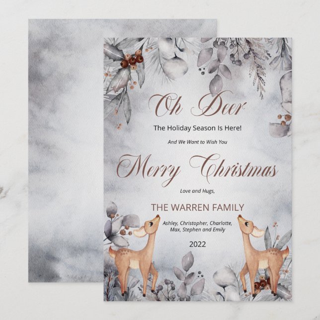 Oh Deer Rustic Winter Floral Merry Christmas  Holiday Card (Front/Back)